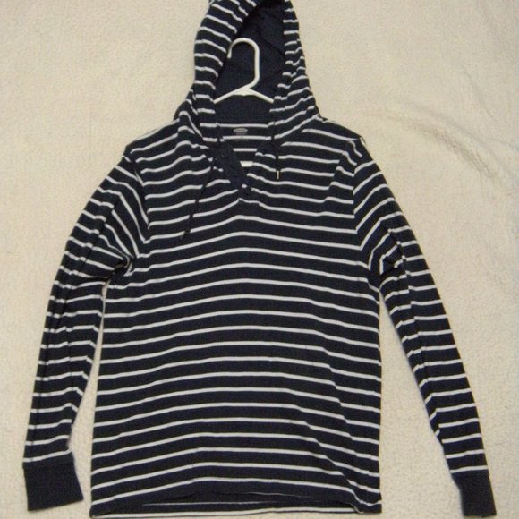 Old Navy Stripped Blue and white hoodie Shirt - Picture 1 of 3